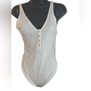 Free People Stretch Snap Front Thong Bodysuit.White SZ SMALL.EXCELLENT CONDITION